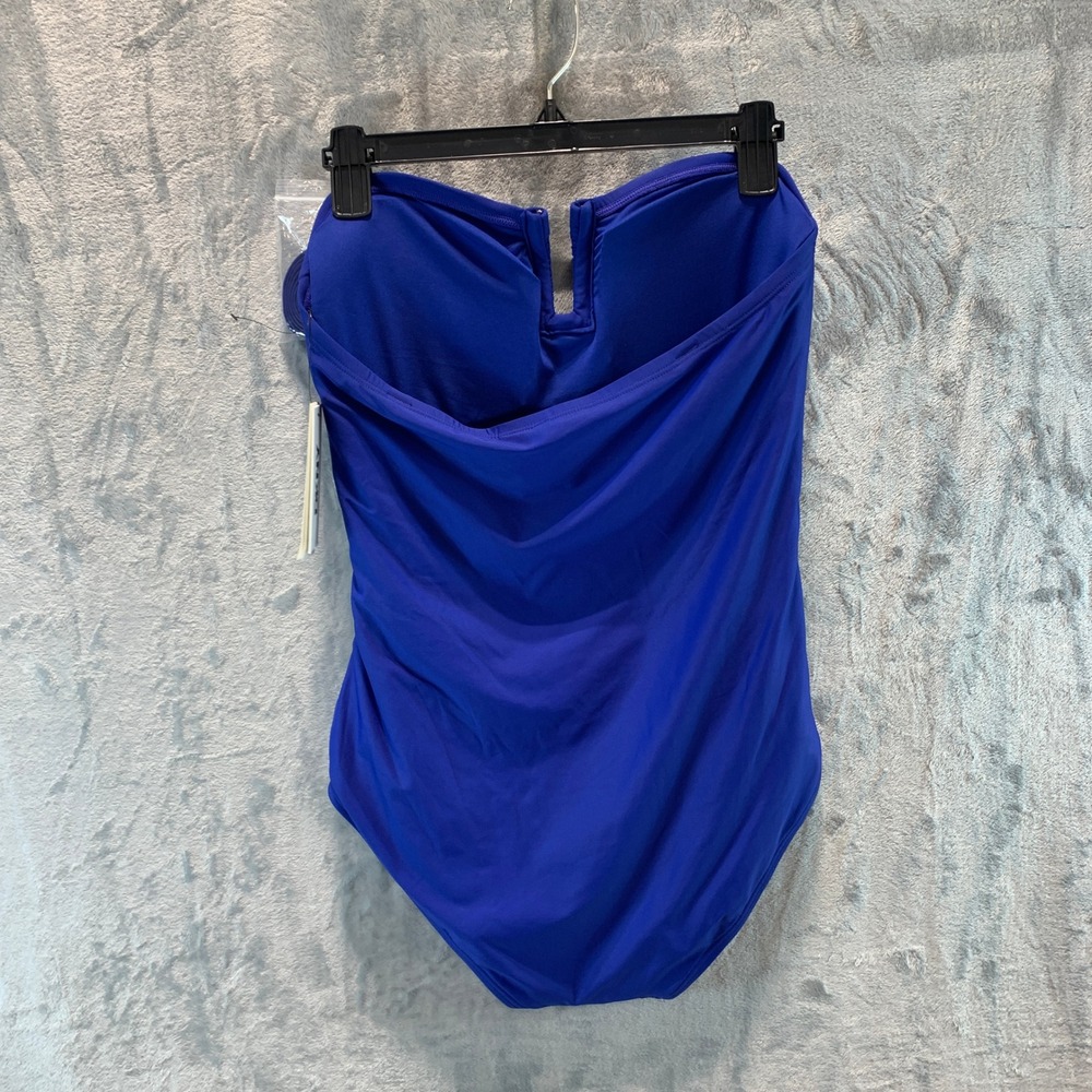 DKNY Womens Royal Blue Ruched Bandeau One Piece Swimsuit DIMMS605 L - Picture 2 of 7